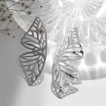 Серьги металл «Бабочки», цвет серебро