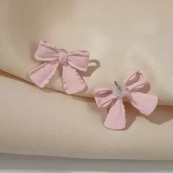 Серьги металл «Бантики» лента, цвет розовый