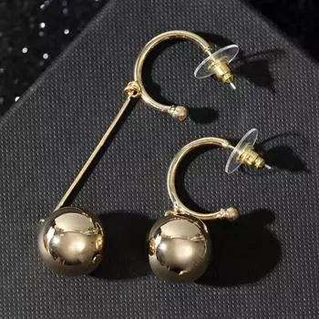 Серьги металл "Богиня" шары, цвет золото