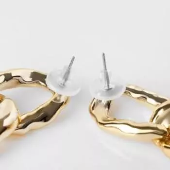 Серьги металл "Цепь" атмосфера, 3 звена, цвет золото