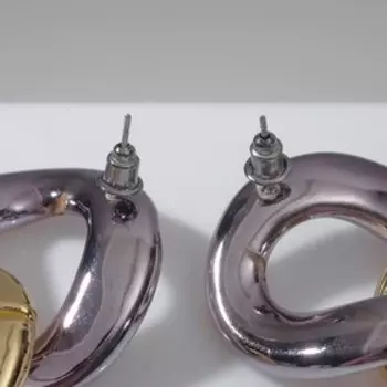 Серьги металл «Цепь» плоские звенья, цвет серо-золотой