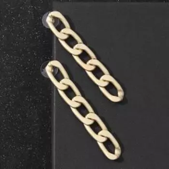 Серьги металл "Цепь" плоские звенья, цвет золото