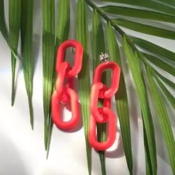 Серьги металл "Цепь" узкое звено 3шт, цвет красный