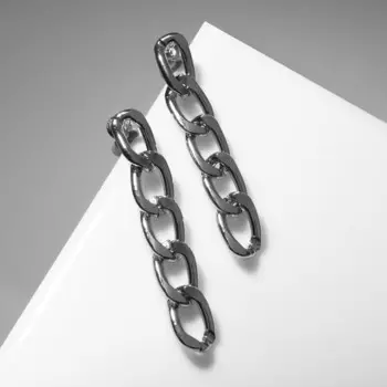Серьги металл «Цепи» полукруг, цвет серебро