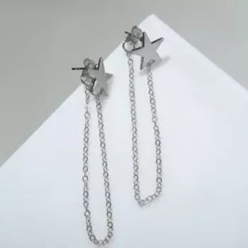 Серьги металл «Цепочки» звезда, цвет серебро