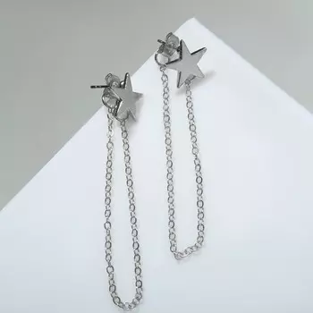 Серьги металл «Цепочки» звезда, цвет серебро