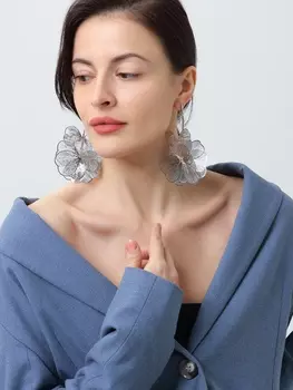 Серьги металл «Цветок» веточка, цвет серебро