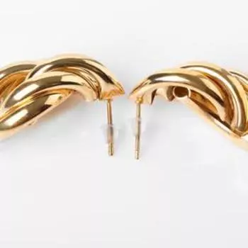 Серьги металл "Геометрия" косичка, цвет золото