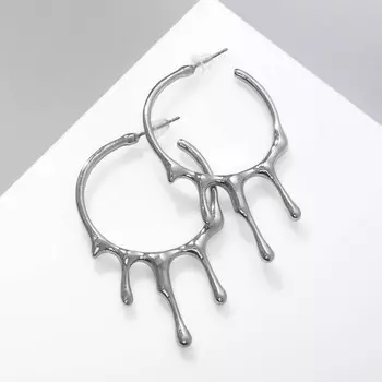 Серьги металл «Капли» стекающие, цвет серебро