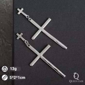 Серьги металл «Крестики» дуэт, цвет серебро