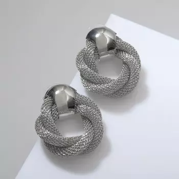 Серьги металл «Круги переплетение», цвет серебро