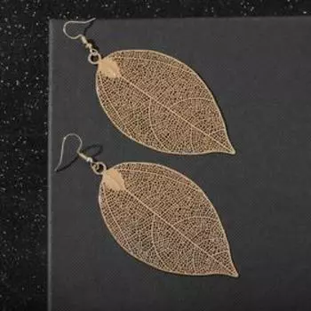 Серьги металл «Лист липы», цвет золото