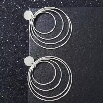 Серьги металл «Маятник» цвет серебро