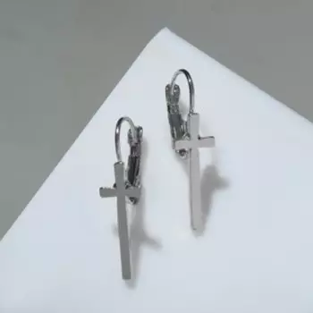 Серьги металл «Минимал» крест, цвет серебро