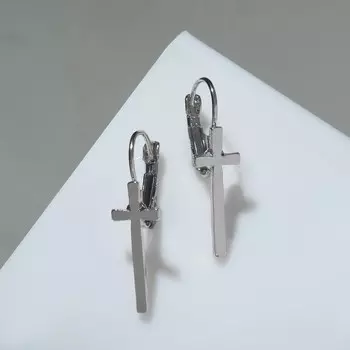 Серьги металл «Минимал» крест, цвет серебро