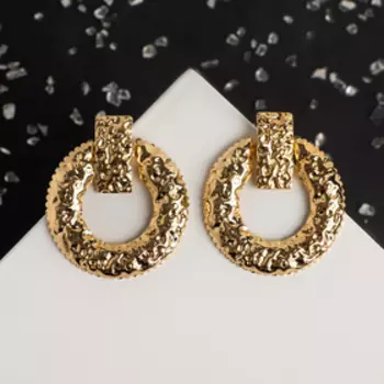 Серьги металл "Мятость" круг, цвет золото