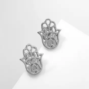 Серьги металл «Рука Хамса», цвет серебро