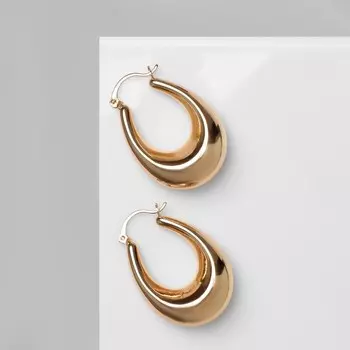 Серьги металл «Широкие» объёмные, цвет золото