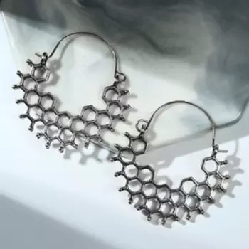 Серьги металл "Соты" полукруг, цвет серебро