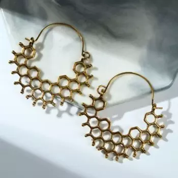 Серьги металл "Соты" полукруг, цвет золото