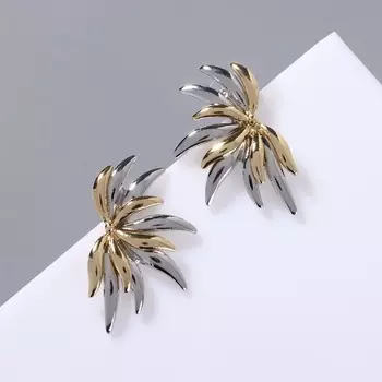Серьги металл «Стиль» пальма, цвет серебряно-золотой