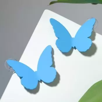 Серьги металл "Яркость" бабочки, цвет синий