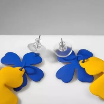 Серьги металл "Яркость" цветы, цвет жёлто-синий