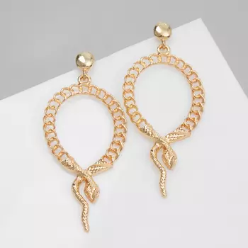 Серьги металл «Змея» плетение, цепь, цвет золото