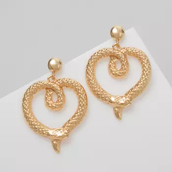 Серьги металл «Змея» сердце, цвет золото