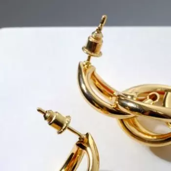 Серьги металл "Звенья" узоры, цвет золото