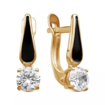 Серьги "Минимал" капля, розовое золочение, цвет чёрный