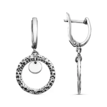 Серьги "Минимал" лава, круг, посеребрение с оксидированием