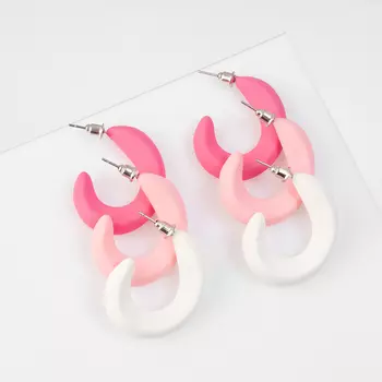 Серьги кольца QF «Гламур», набор 3 пары, розовый, белый