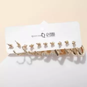 Набор серег 5 пар QF «Леди» линии, цвет белый в золоте