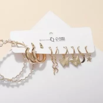 Серьги QF «Леди весна», набор 5 пар, цвет золото, белый