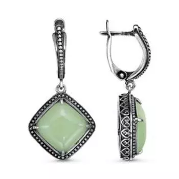 Серьги "Нефрит", ромб, посеребрение