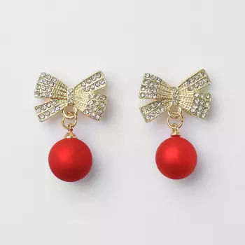 Серьги «Новогодние» бантики, цвет бело-красный в золоте