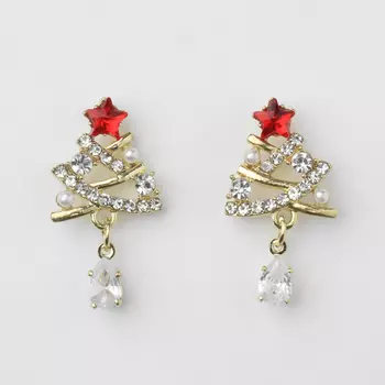 Серьги «Новогодние» ёлочка-капля, цвет бело-красный в золоте