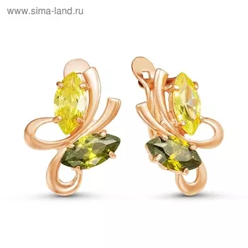 Серьги "Оливия", позолота, цвет зеленый