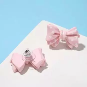 Серьги пластик "Бантики" милота, цвет розово-белый
