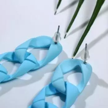 Серьги пластик "Цепи" квадратные звенья, цвет голубой