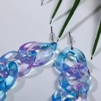 Серьги пластик "Цепи" полупрозрачные, цвет сине-фиолетовый