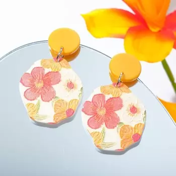 Серьги пластик «Цветы» большие, цветные