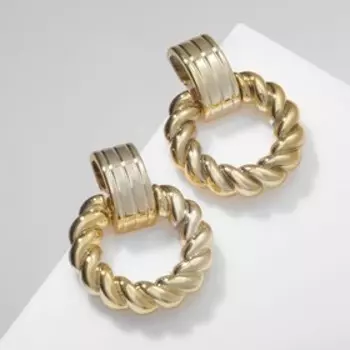 Серьги пластик "Кручёные" круг, цвет золото
