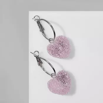 Серьги-кольца «Сахар» сердце, цвет розовый в серебре