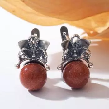 Серьги посеребрение, элея "Авантюрин коричневый"