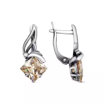 Серьги посеребрение с оксидированием "Лепестки", цвет шампанского