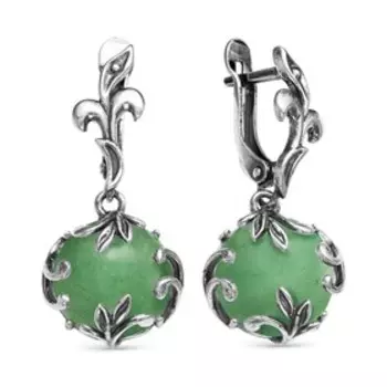 Серьги посеребрение с оксидированием "Нефрит" круг в листочках
