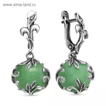 Серьги посеребрение с оксидированием "Нефрит" круг в листочках