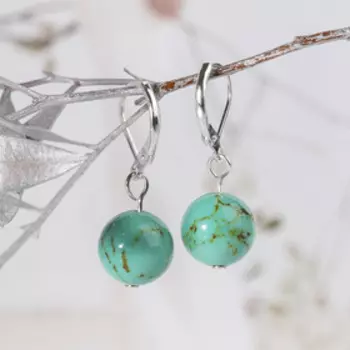 Серьги посеребрение шар №12 «Бирюза старая»